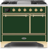 ILVE - 40" Magestic II Series Freestanding Dual Fuel Range - Double Oven - Griddle, Solid Door(s) - Warming Drawer - Natural Gas