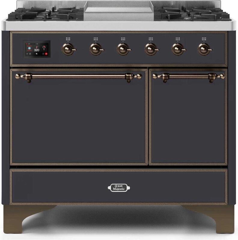 ILVE - 40" Magestic II Series Freestanding Dual Fuel Range - Double Oven - Griddle, Solid Door(s) - Warming Drawer - Natural Gas