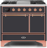 ILVE - 40" Magestic II Series Freestanding Dual Fuel Range - Double Oven - Griddle, Solid Door(s) - Warming Drawer - Natural Gas