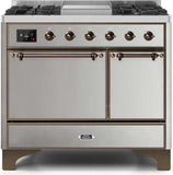 ILVE - 40" Magestic II Series Freestanding Dual Fuel Range - Double Oven - Griddle, Solid Door(s) - Warming Drawer - Natural Gas