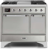 ILVE - 40" Magestic II Series Freestanding Dual Fuel Range - Double Oven - Griddle, Solid Door(s) - Warming Drawer - Natural Gas