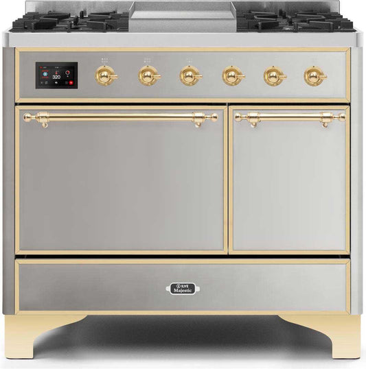 ILVE - 40" Magestic II Series Freestanding Dual Fuel Range - Double Oven - Griddle, Solid Door(s) - Warming Drawer - Natural Gas