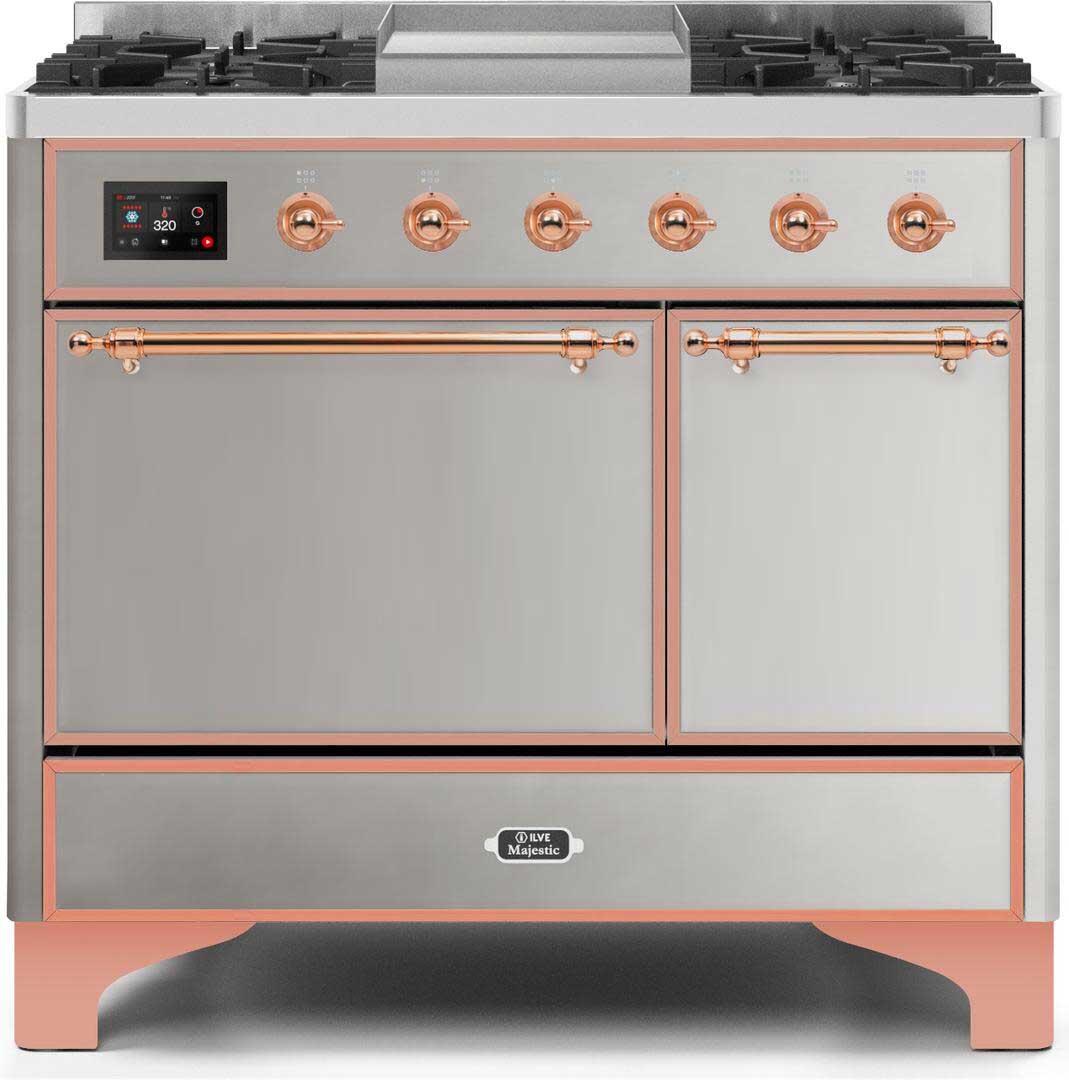 ILVE - 40" Magestic II Series Freestanding Dual Fuel Range - Double Oven - Griddle, Solid Door(s) - Warming Drawer - Natural Gas