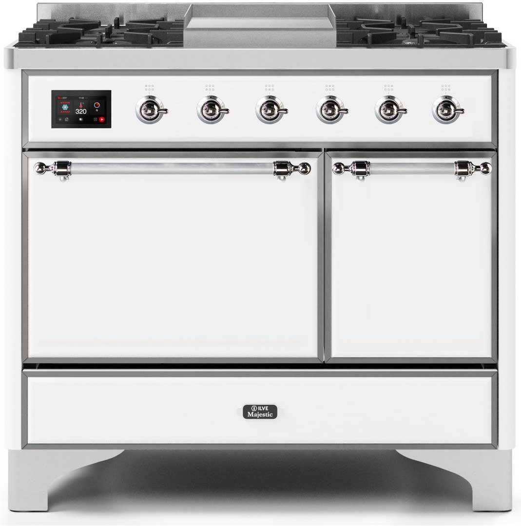 ILVE - 40" Magestic II Series Freestanding Dual Fuel Range - Double Oven - Griddle, Solid Door(s) - Warming Drawer - Natural Gas