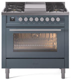 ILVE - 36" Pro Plus II Series Freestanding Dual Fuel Range - Viewing Window(s) - Griddle - Natural Gas