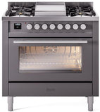 ILVE - 36" Pro Plus II Series Freestanding Dual Fuel Range - Viewing Window(s) - Griddle - Natural Gas