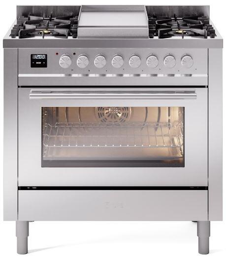 ILVE - 36" Pro Plus II Series Freestanding Dual Fuel Range - Viewing Window(s) - Griddle - Liquid Propane