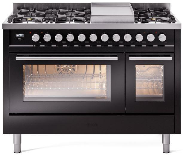 ILVE - 48" Pro Plus II Series Freestanding Dual Fuel Range - Double Oven - Viewing Window(s) - Griddle - Liquid Propane