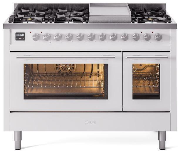 ILVE - 48" Pro Plus II Series Freestanding Dual Fuel Range - Double Oven - Viewing Window(s) - Griddle - Liquid Propane