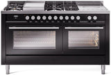 ILVE - 60" Pro Plus II Series Freestanding Dual Fuel Range - Double Oven - Viewing Window(s) - Griddle, Coup de Feu,- Liquid Propane