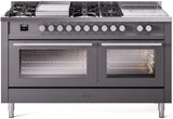 ILVE - 60" Pro Plus II Series Freestanding Dual Fuel Range - Double Oven - Viewing Window(s) - Griddle, Coup de Feu,- Liquid Propane