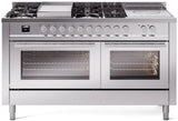 ILVE - 60" Pro Plus II Series Freestanding Dual Fuel Range - Double Oven - Viewing Window(s) - Griddle, Coup de Feu,- Liquid Propane