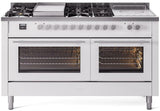 ILVE - 60" Pro Plus II Series Freestanding Dual Fuel Range - Double Oven - Viewing Window(s) - Griddle, Coup de Feu,- Natural Gas