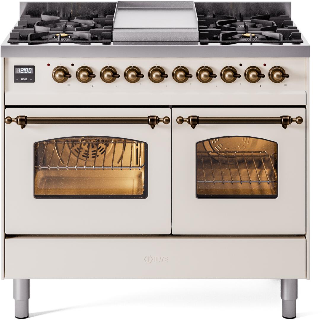 ILVE - 40" Nostalgie II Series Freestanding Dual Fuel Range - Double Oven - Griddle - Natural Gas