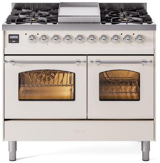 ILVE - 40" Nostalgie II Series Freestanding Dual Fuel Range - Double Oven - Griddle - Natural Gas