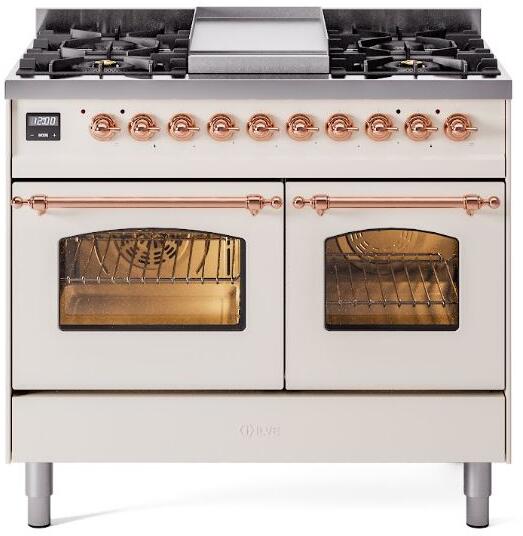 ILVE - 40" Nostalgie II Series Freestanding Dual Fuel Range - Double Oven - Griddle - Natural Gas