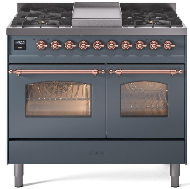 ILVE - 40" Nostalgie II Series Freestanding Dual Fuel Range - Double Oven - Griddle - Natural Gas