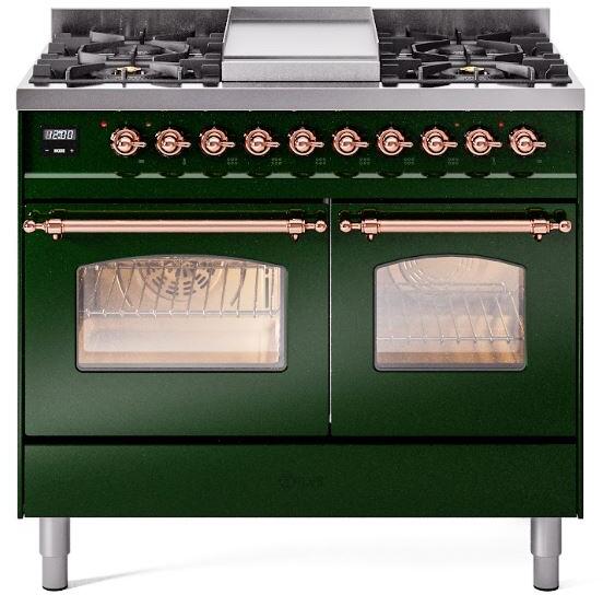 ILVE - 40" Nostalgie II Series Freestanding Dual Fuel Range - Double Oven - Griddle - Natural Gas