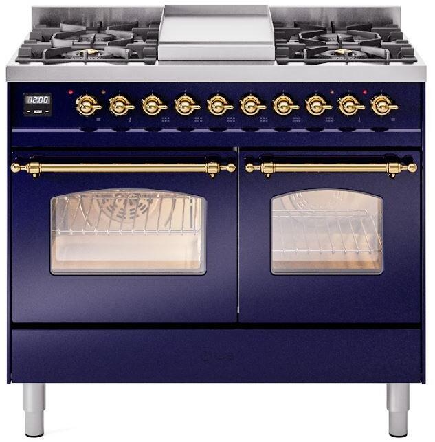 ILVE - 40" Nostalgie II Series Freestanding Dual Fuel Range - Double Oven - Griddle - Natural Gas