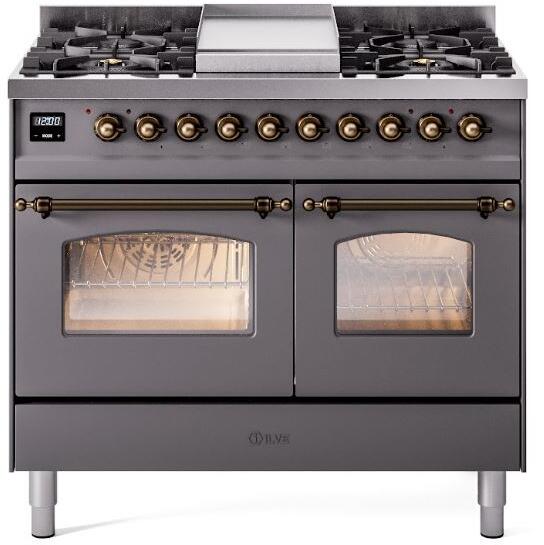 ILVE - 40" Nostalgie II Series Freestanding Dual Fuel Range - Double Oven - Griddle - Natural Gas