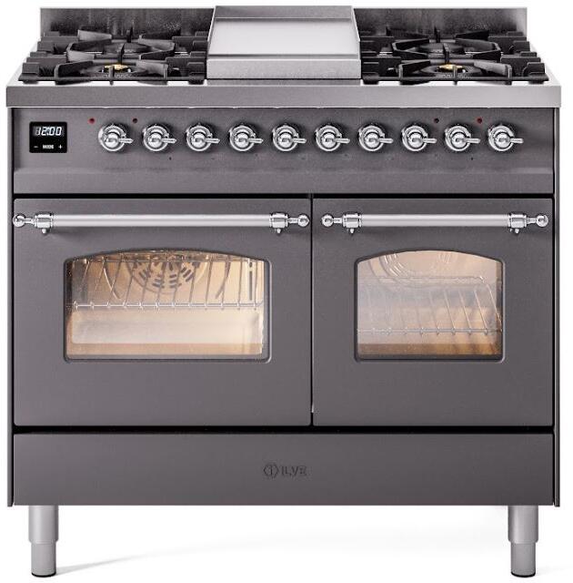 ILVE - 40" Nostalgie II Series Freestanding Dual Fuel Range - Double Oven - Griddle - Natural Gas