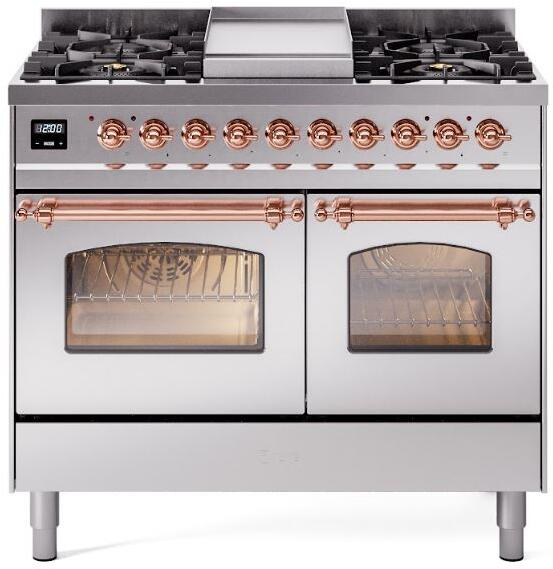 ILVE - 40" Nostalgie II Series Freestanding Dual Fuel Range - Double Oven - Griddle - Natural Gas