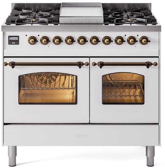 ILVE - 40" Nostalgie II Series Freestanding Dual Fuel Range - Double Oven - Griddle - Natural Gas