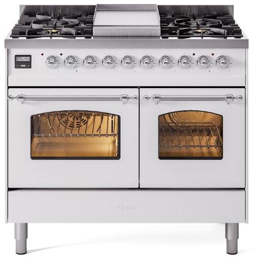 ILVE - 40" Nostalgie II Series Freestanding Dual Fuel Range - Double Oven - Griddle - Natural Gas