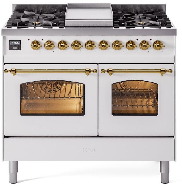 ILVE - 40" Nostalgie II Series Freestanding Dual Fuel Range - Double Oven - Griddle - Natural Gas