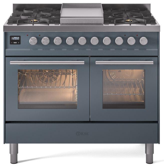 ILVE - 40" Pro Plus II Series Freestanding Dual Fuel Range - Double Oven - Viewing Window(s) - Griddle - Natural Gas