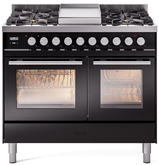 ILVE - 40" Pro Plus II Series Freestanding Dual Fuel Range - Double Oven - Viewing Window(s) - Griddle - Natural Gas