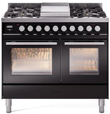 ILVE - 40" Pro Plus II Series Freestanding Dual Fuel Range - Double Oven - Viewing Window(s) - Griddle - Liquid Propane