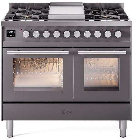 ILVE - 40" Pro Plus II Series Freestanding Dual Fuel Range - Double Oven - Viewing Window(s) - Griddle - Natural Gas