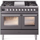 ILVE - 40" Pro Plus II Series Freestanding Dual Fuel Range - Double Oven - Viewing Window(s) - Griddle - Liquid Propane