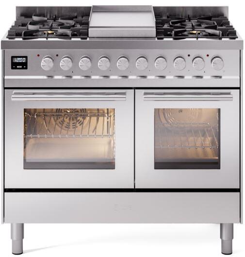 ILVE - 40" Pro Plus II Series Freestanding Dual Fuel Range - Double Oven - Viewing Window(s) - Griddle - Natural Gas