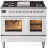 ILVE - 40" Pro Plus II Series Freestanding Dual Fuel Range - Double Oven - Viewing Window(s) - Griddle - Liquid Propane