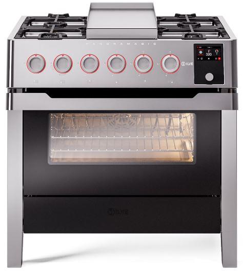 ILVE - Panoramagic 36" Dual Fuel 6 Gas Burners w/ Griddle Single Oven - Liquid Propane