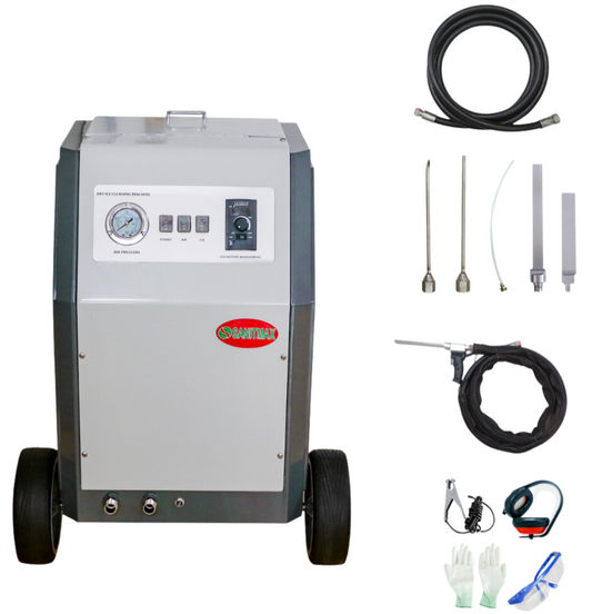 Santimax - Dry Ice Blasting Machine, 44 lbs Dry Ice Hopper, Hand Control Spray Gun Kit, 5 Nozzles - SM2000