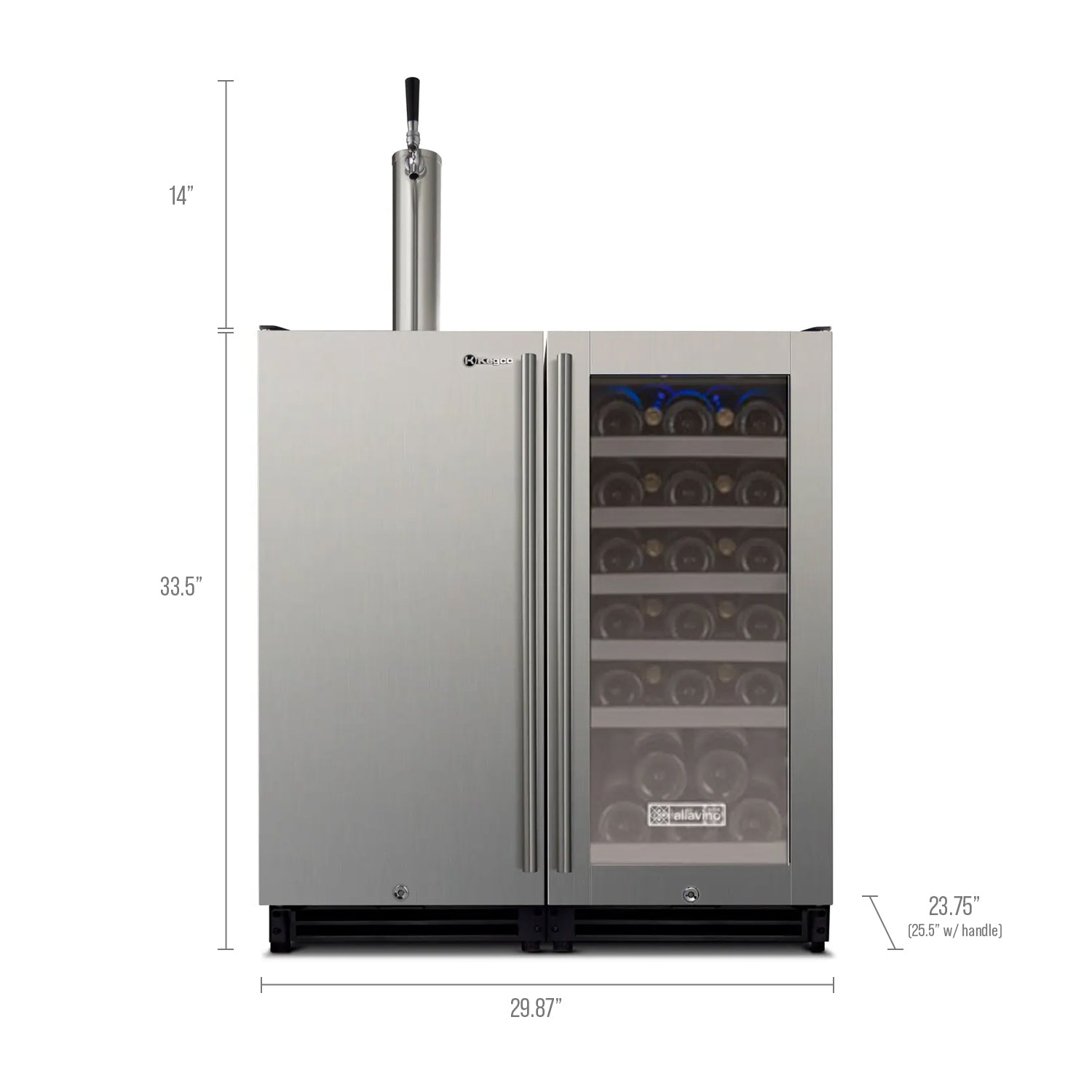 Allavino - 30" Side-by-Side Single Tap Kegerator and Single Zone Wine Refrigerator - BF VS15-1WK-L