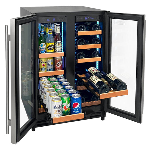 Allavino - Reserva Series 24" Wide Two Door Stainless Steel Wine Refrigerator/Beverage Center with Wood Front Shelves - AO VSBCW34FD-2SW
