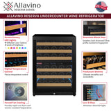 Allavino - Reserva Series - 56 Bottle Dual Zone Built-in Luxury Wine Refrigerator with Black Door