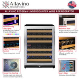 Allavino - Reserva Series - 56 Bottle Dual Zone Built-in Luxury Wine Refrigerator with Stainless Steel Door