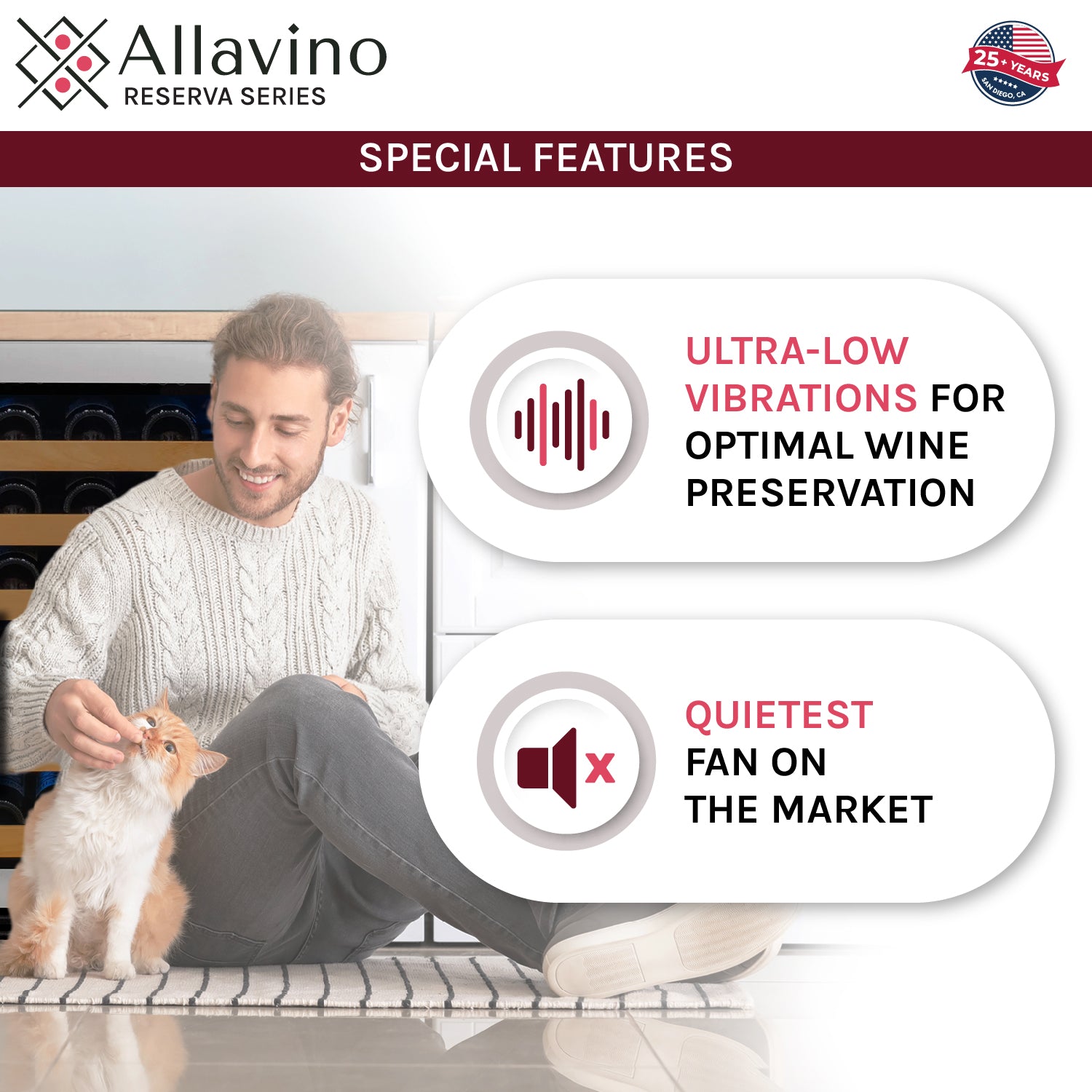 Allavino - Reserva Series - 56 Bottle Single Zone Built-in Luxury Wine Refrigerator with Black Door