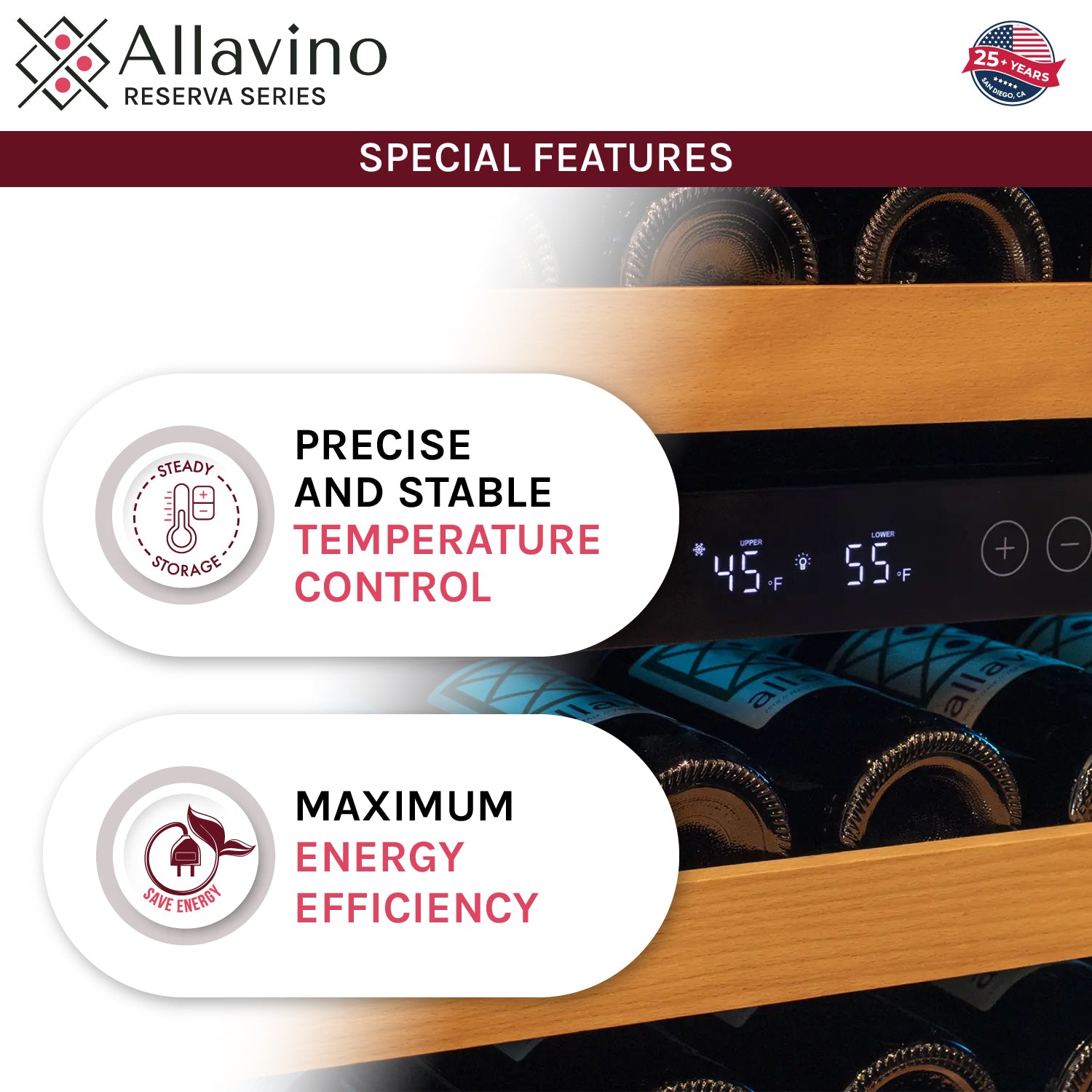 Allavino - Reserva Series - 56 Bottle Single Zone Built-in Luxury Wine Refrigerator with Black Door