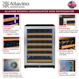 Allavino - Reserva Series - 56 Bottle Single Zone Built-in Luxury Wine Refrigerator with Stainless Steel Door
