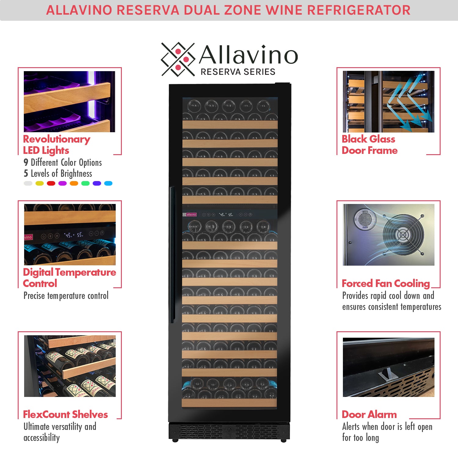 Allavino - Reserva Series 172 Bottle Dual Zone Built-in Wine Refrigerator with Black Glass Door