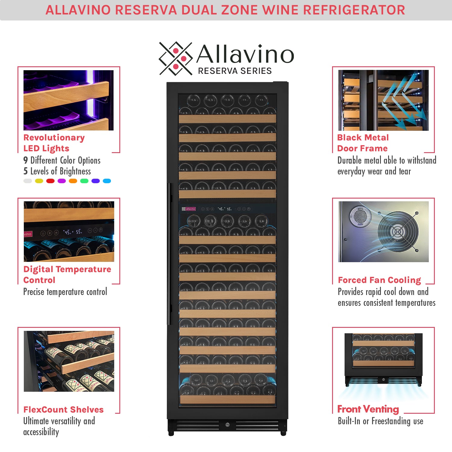 Allavino - Reserva Series 172 Bottle Dual Zone Built-in Wine Refrigerator with Black Metal Door