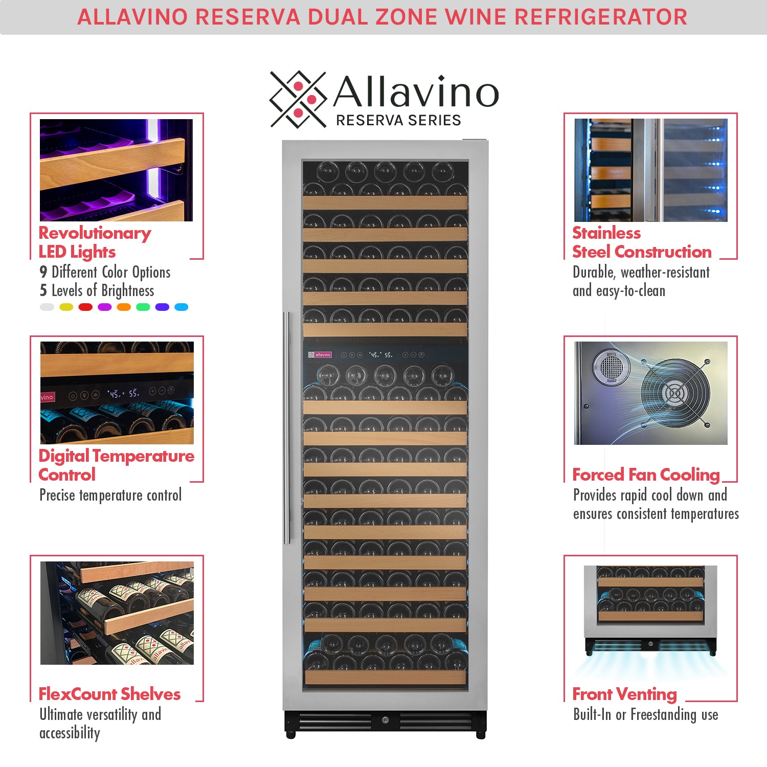 Allavino - Reserva Series 172 Bottle Dual Zone Built-in Wine Refrigerator with Stainless Steel Door