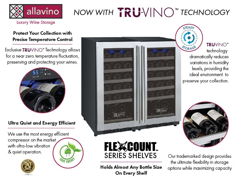 Allavino - 30" Wide FlexCount II Tru-Vino 60 Bottle Dual Zone Stainless Steel Side-by-Side Wine Refrigerator - BF 2X-VSWR30-1S20
