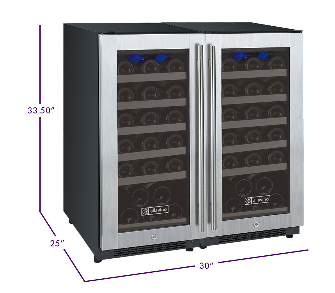 Allavino - 30" Wide FlexCount II Tru-Vino 60 Bottle Dual Zone Stainless Steel Side-by-Side Wine Refrigerator - BF 2X-VSWR30-1S20